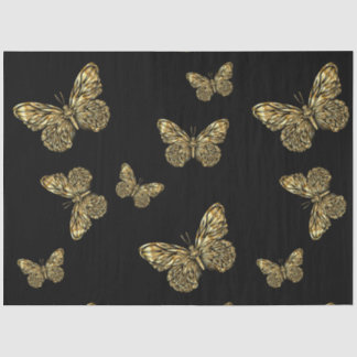 Papier Mousseline Papillons vectoriels d'or en couleur noire