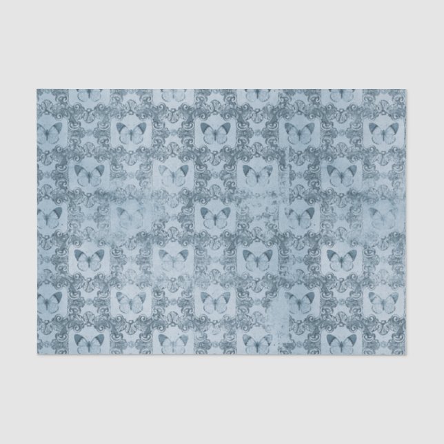 Papier Mousseline Papillons Vintages bleus (Recto)