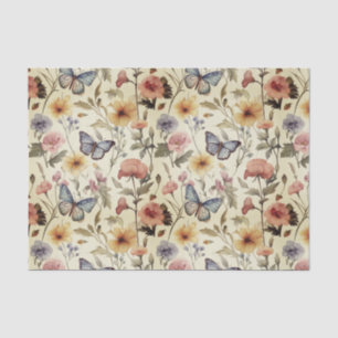 Papier Mousseline Papillons vintages et Fleurs Motif de découpage
