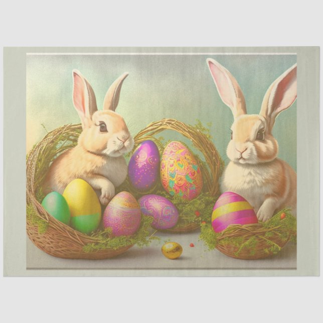 Papier Mousseline Pâques Bunnies En Paniers Collection (Recto)