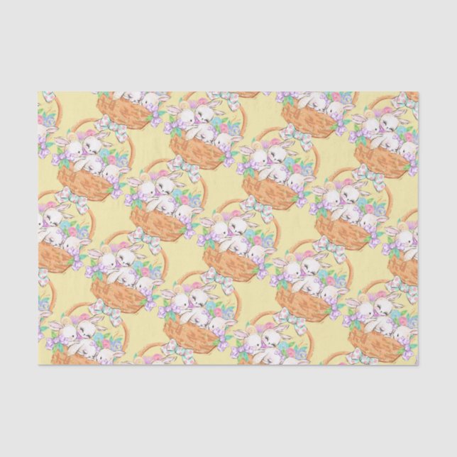 Papier Mousseline Pâques Panier De Lapins (Recto)