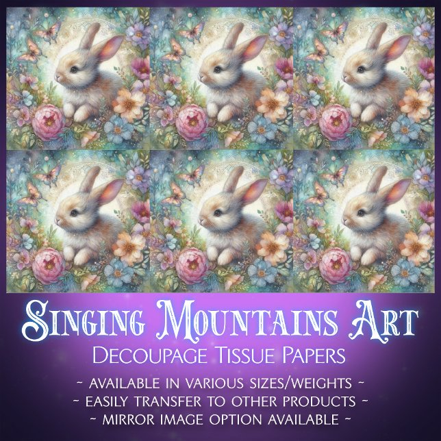 Papier Mousseline Pâques Pastel Papillons Bunny Decoupage (Créateur téléchargé)