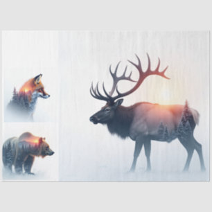 Papier Mousseline paquet de double exposition coucher de soleil faun