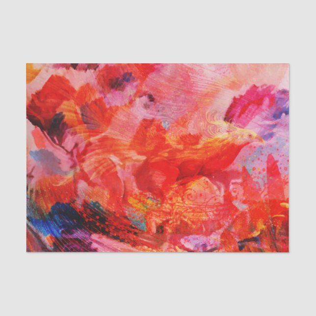 Papier Mousseline Paradis Floral Oiseau Phoenix Rising Flame Art (Recto)