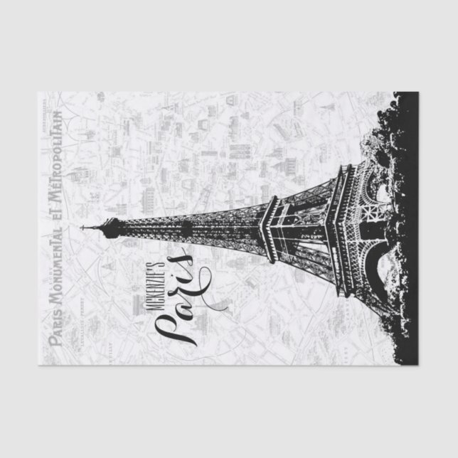 Papier Mousseline Paris Eiffel Tower Ajouter Votre Nom (Recto)