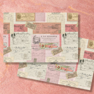 Papier Mousseline Paris Ephemera French Vintage Rose Beige Découpage