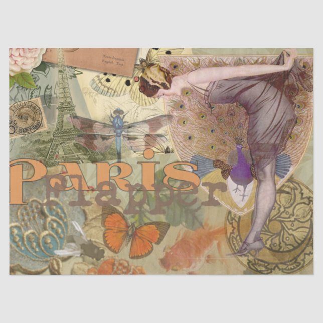Papier Mousseline Paris Flapper Art Déco Peacock Vintage (Recto)