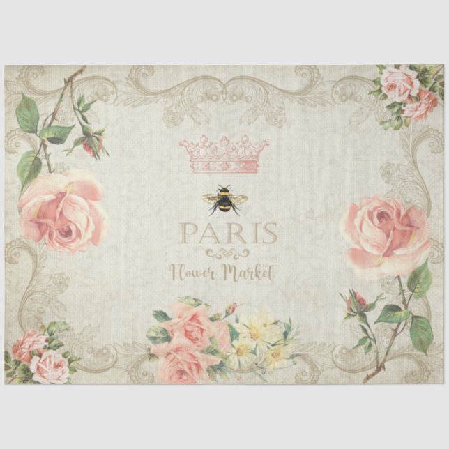 Papier Mousseline Paris Pêcher Roses Roses Roses Roses Découpage (Recto)