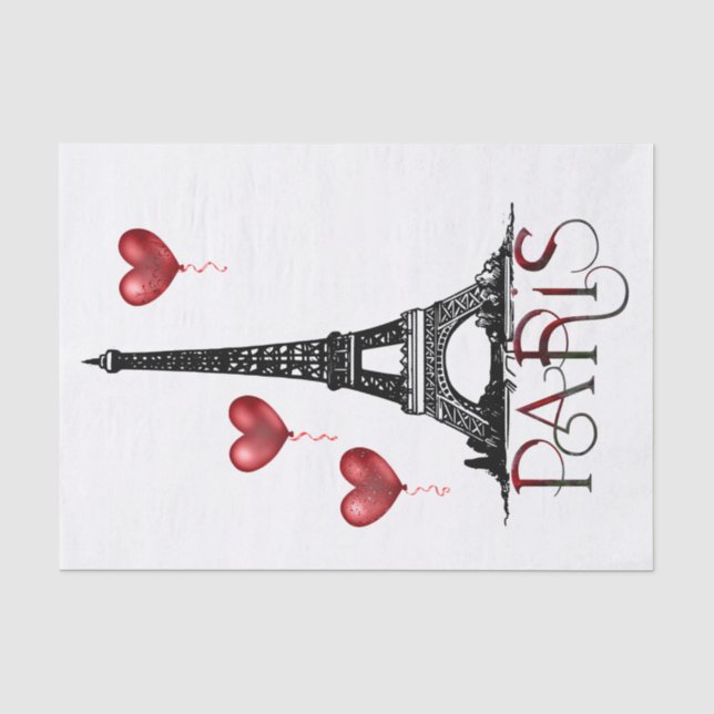 Papier Mousseline Paris, Tour Eiffel et Ballons du Coeur Rouge (Recto)