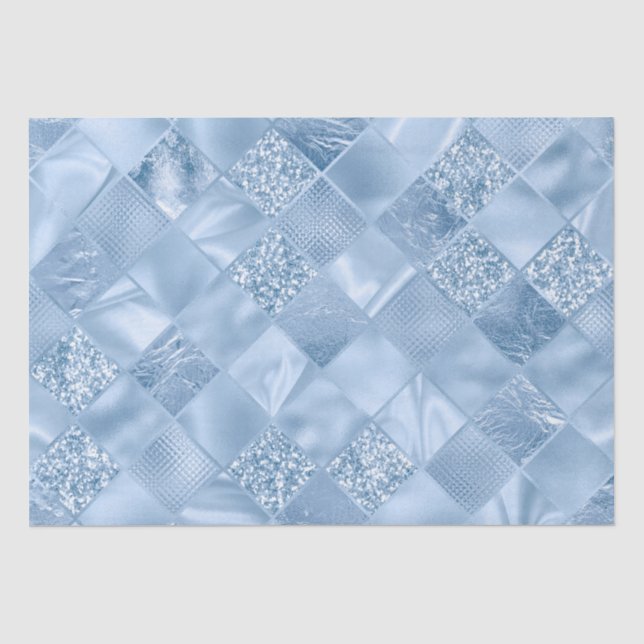 Papier Mousseline Parties scintillant Bleu Bébé élégant et carreaux  (Recto)