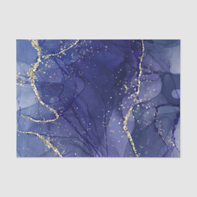 Papier Mousseline Parties scintillant Bleue Royale Marbre fissuré (Recto)