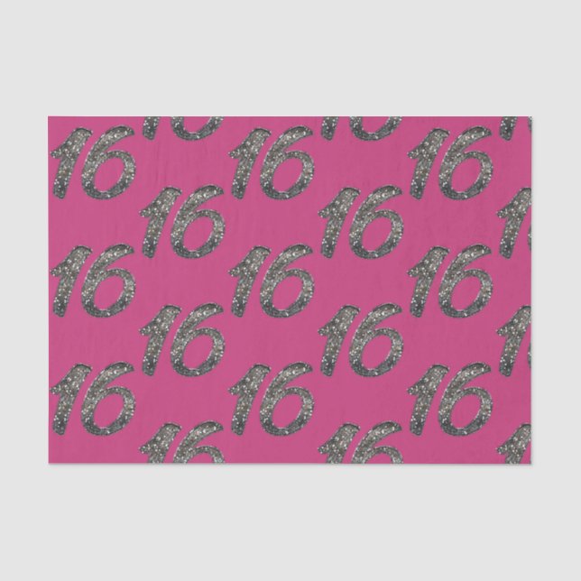 Papier Mousseline Parties scintillant d'argent Glittery 16 Seize 16e (Recto)