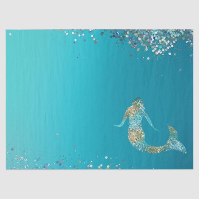 Papier Mousseline Parties scintillant d'or Aqua étincelle Mermaid    (Recto)