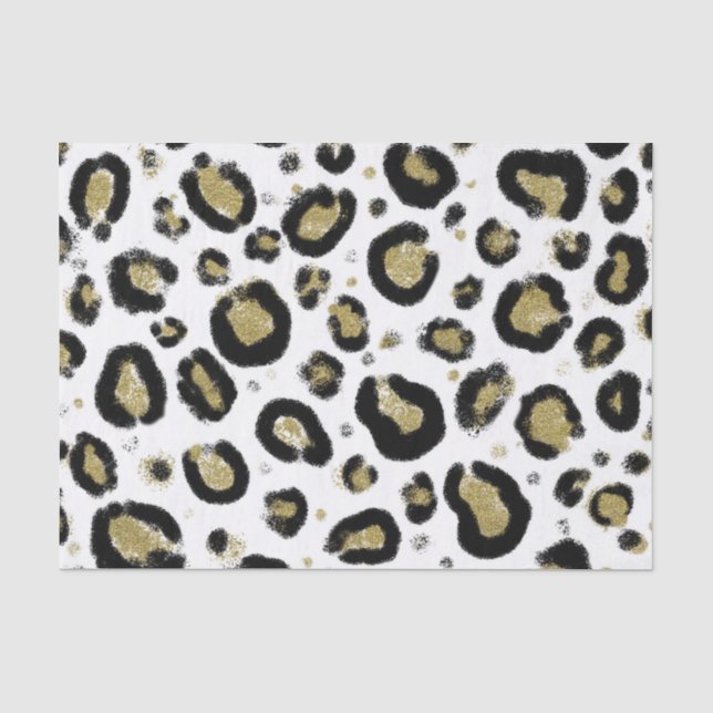 Papier Mousseline Parties scintillant d'or blanc et Cheetah léopard  (Recto)