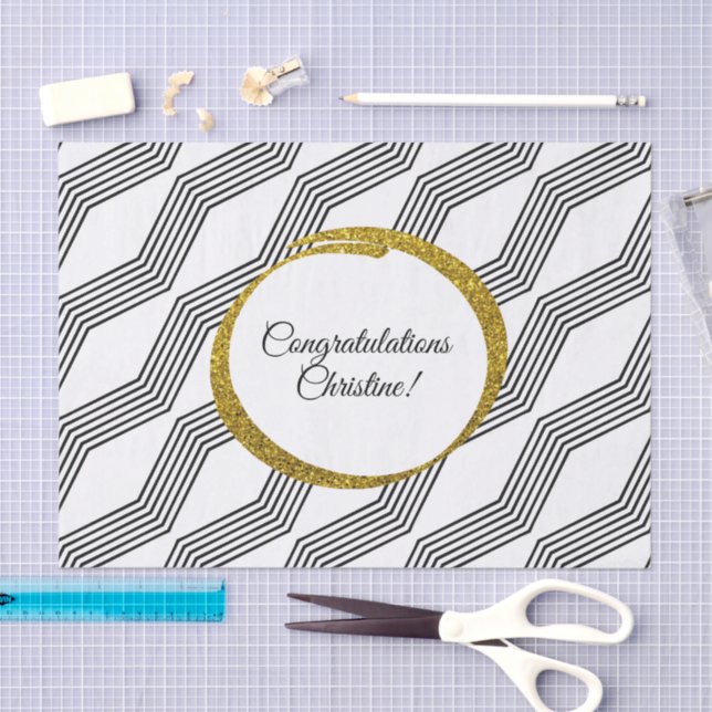 Papier Mousseline Parties scintillant d'or noir blanc Chevron Bande  (Artisanat)