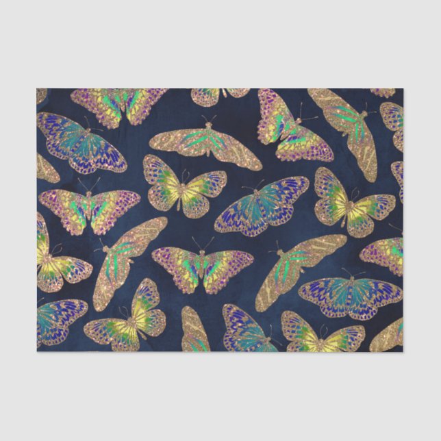 Papier Mousseline Parties scintillant Motif d'aquarelle marine (Recto)