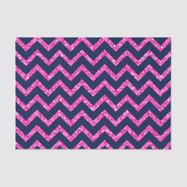 Papier Mousseline Parties scintillant rose & Marine Blue Chevron Zig (Recto)
