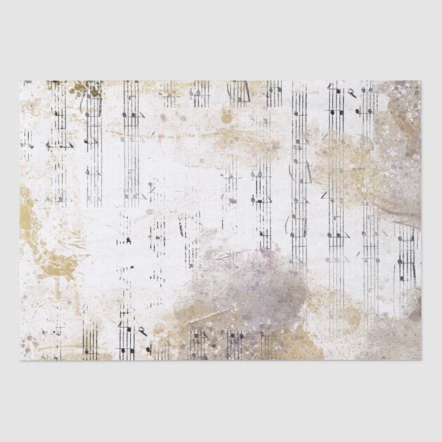 Papier Mousseline Partition Gold Silver Notes Musique Decoupage Idée (Recto)