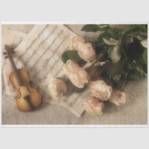 Papier Mousseline Partition Musique Violon Fleurs Romantique Découpa