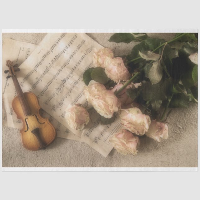 Papier Mousseline Partition Musique Violon Fleurs Romantique Découpa (Recto)