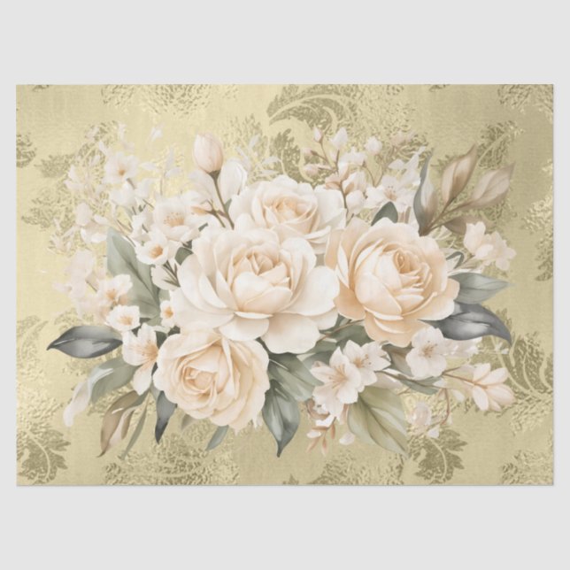Papier Mousseline Pastel Aquarelle Floral Bouquets Découpage (Recto)