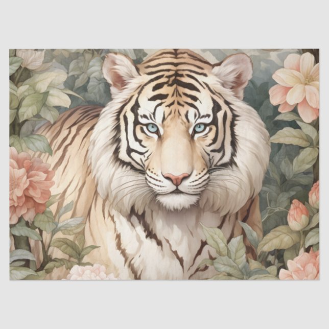 Papier Mousseline Pastel Aquarelle Florale Tigre Découpage (Recto)