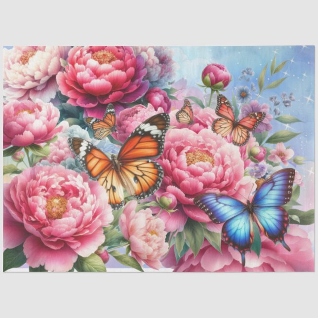 Papier Mousseline Pastel Aquarelle Florales & Papillons Découpage (Recto)