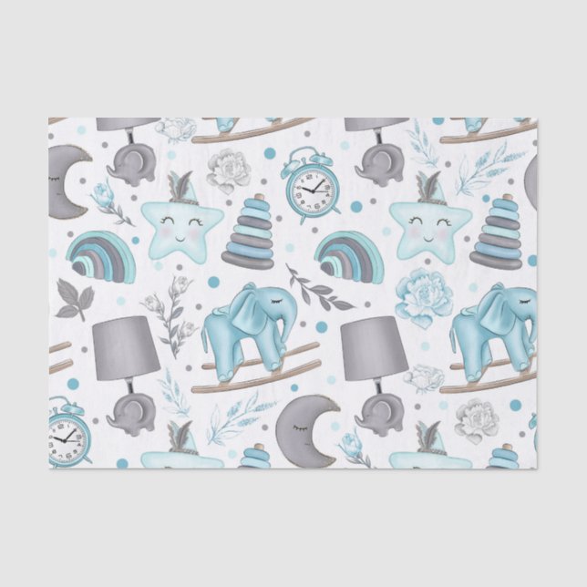 PAPIER MOUSSELINE PASTEL BLEU & GRAY BÉBÉ OBJETS DE GARÇON (Recto)
