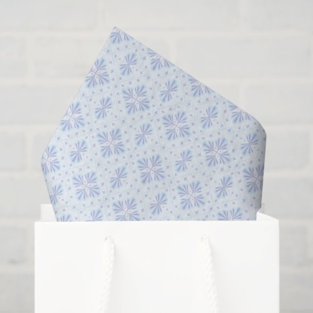 Papier Mousseline Pastel Blue Geometric Floral Repeat Pattern  (Sac cadeau)