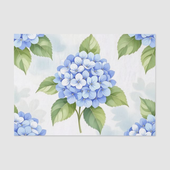 Papier Mousseline Pastel Blue Hydrangea Bouquet Pattern (Recto)