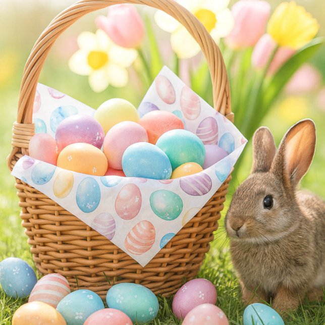 Papier Mousseline Pastel Blue Pink Easter Egg Pattern  (Pastel Easter egg tissue paper for baskets, crafts & spring gifts bright, cheerful, and festive!)