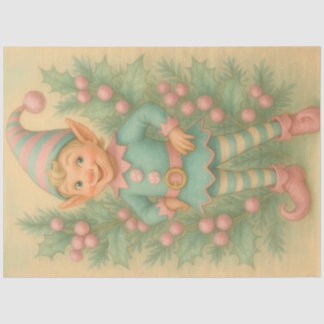 Papier Mousseline Pastel Holly Christmas Elf Decoupage