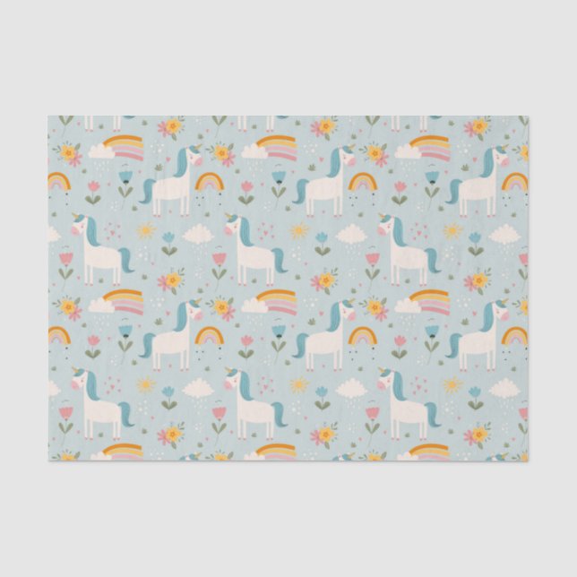 Papier Mousseline Pastel mignon Rainbow Unicorn Motif (Recto)