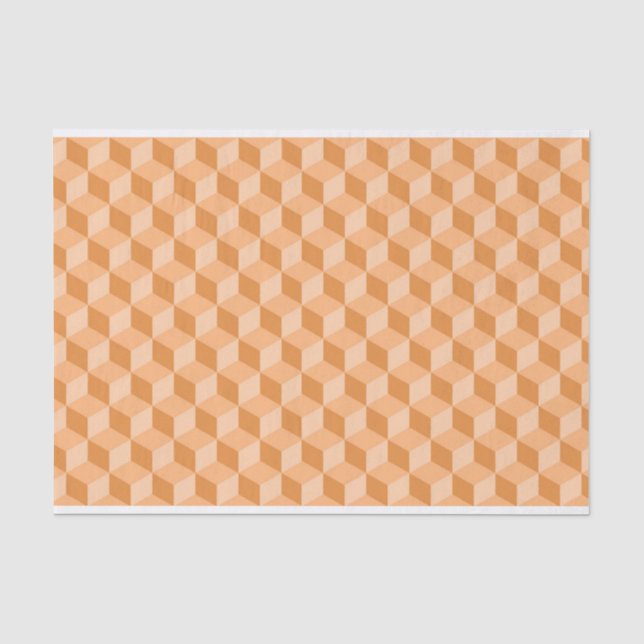 PAPIER MOUSSELINE PASTEL ORANGE PEACH MOTIFS CUBE GÉOMÉTRIQUE (Recto)