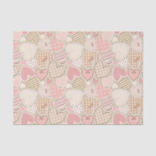 Papier Mousseline Pastel Pink Craft Textile Hearts Motif