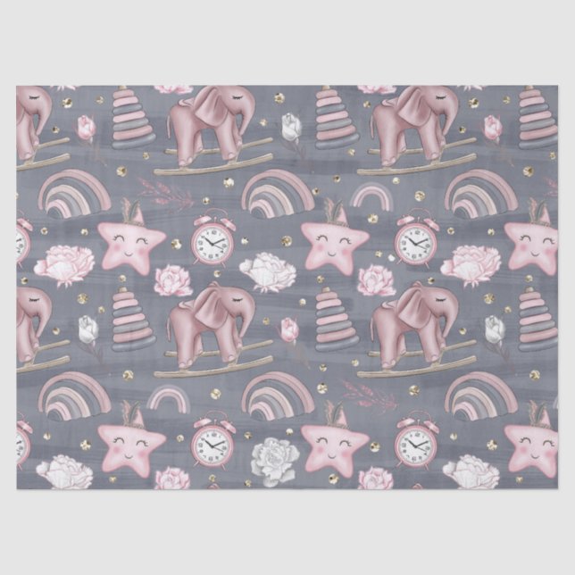 PAPIER MOUSSELINE PASTEL PINK GRAY WHITE CUTE BÉBÉ OBJETS (Recto)