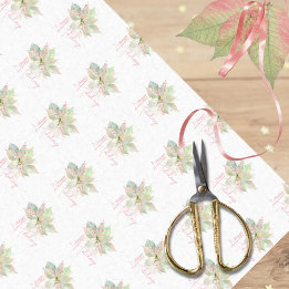 Papier Mousseline Pastel Poinsettia Joyeuses Vacances Pink Gold Sage