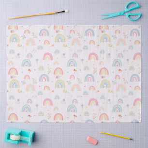 Papier Mousseline Pastel Rainbows Girly Fleurs sauvages & Coeurs