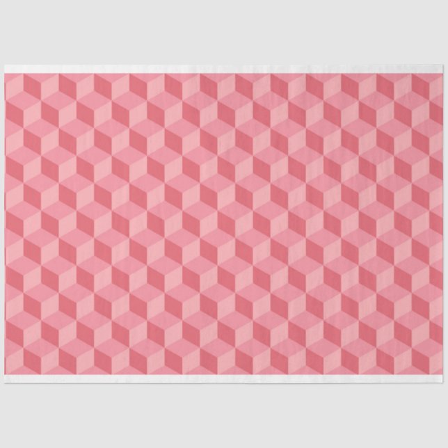 PAPIER MOUSSELINE PASTEL ROSE MOTIFS DE CUBE GÉOMÉTRIQUE (Recto)
