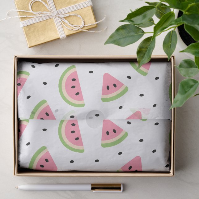 Papier Mousseline Pastèque rose, Graines de pastèque, Motif d'été (Cadeau)