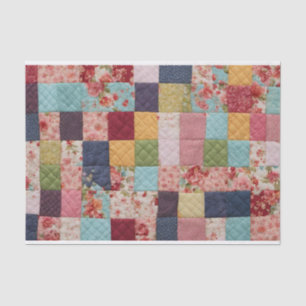 Papier Mousseline Patchwork coloré Carrés floraux