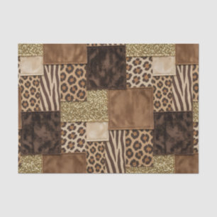 Papier Mousseline Patchwork Imprimé Animalier Africain Marron & Or