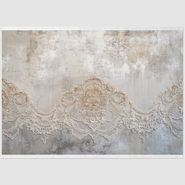 Papier Mousseline Patina en dentelle, Shabby gris beige Arrière - pl (Recto)
