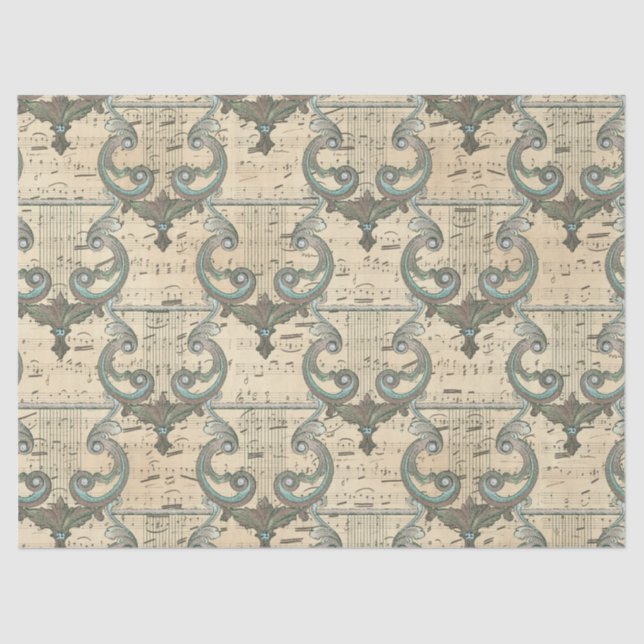 Papier Mousseline Patina Harps et notes musicales sur le découpage d (Recto)