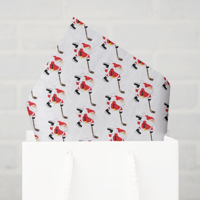 Papier Mousseline Patinage Hockey Père Noël (Sac cadeau)