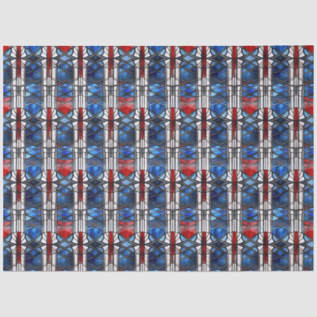 Papier Mousseline Patriotic Red Blue Stained Glass  (Recto)