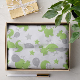 Papier Mousseline Pattern of Green Elephants, Cute Elephants, stars