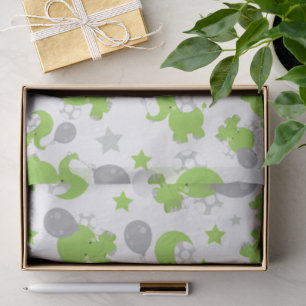 Papier Mousseline Pattern of Green Elephants, Cute Elephants, stars