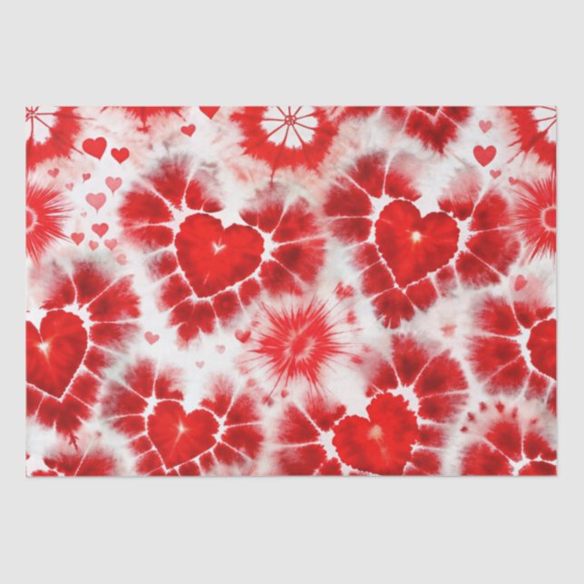 Papier Mousseline Pattern Tie Dye Red Hearts (Recto)