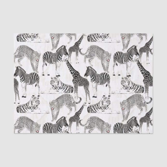 Papier Mousseline Patters de Stylish Black et White Jungle Animals (Recto)